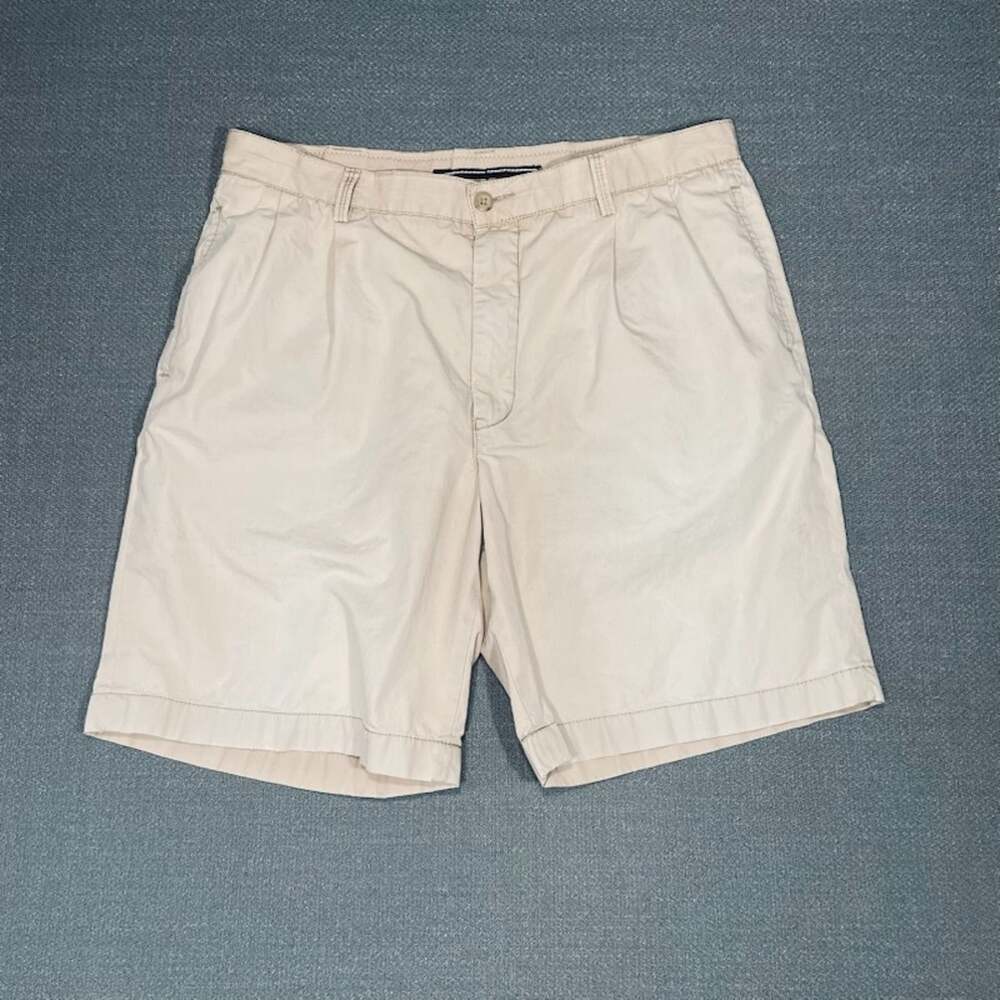 Nautica Chino Shorts size 36 Pleated Tan 9" Inseam Cotton Men's Preppy Coastal